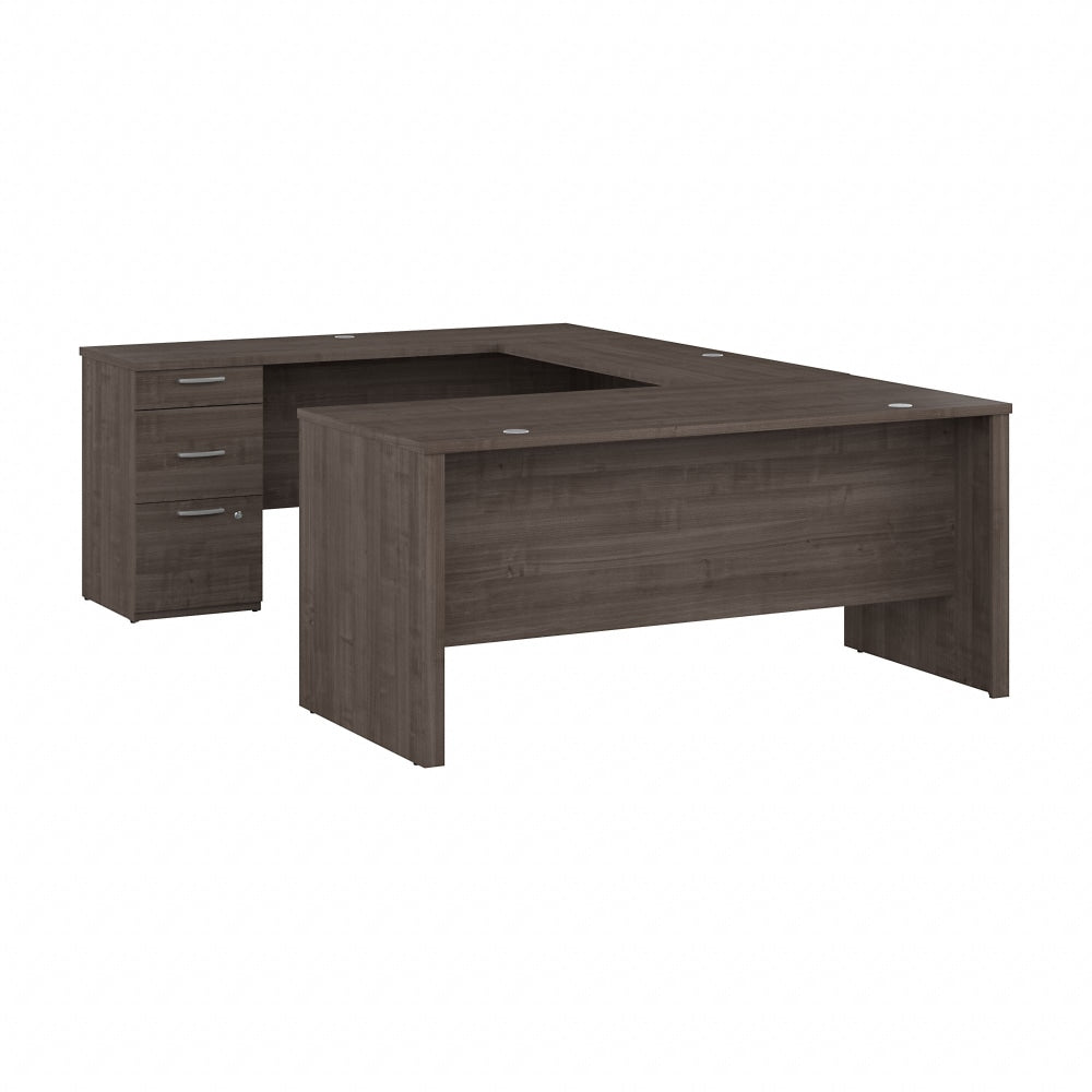 Bestar Logan 65inW U-Shaped Computer Desk, Medium Gray Maple