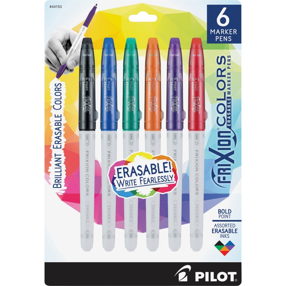 Pilot FriXion Colors Erasable Marker Pens - Bold Pen Point - 2.5 mm Pen Point Size - Black, Blue, Red, Green, Orange, Purple - White Barrel - 6 / Pack