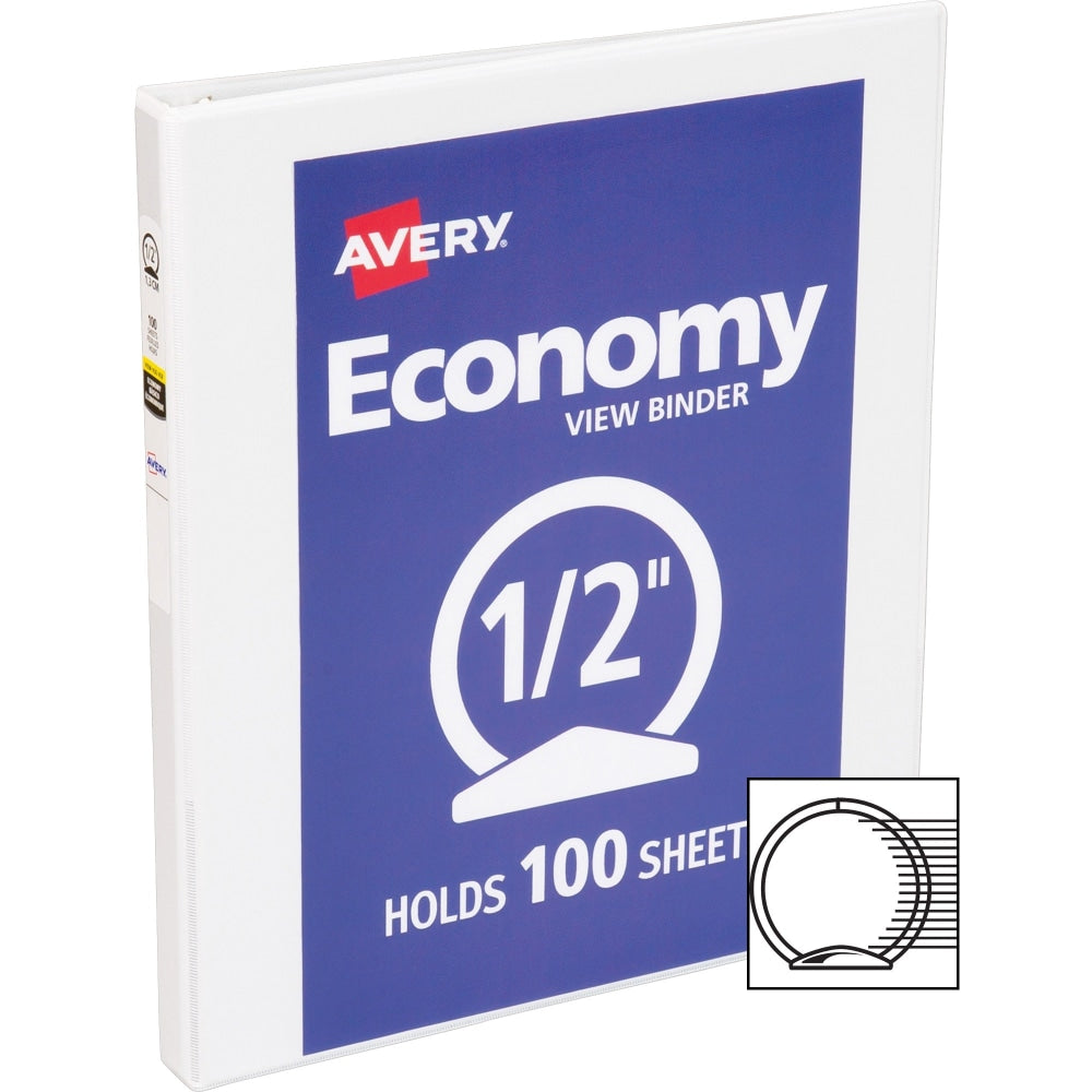 Avery Economy View Binder, 1/2in Ring, 8 1/2in x 11in, White, Pack Of 4