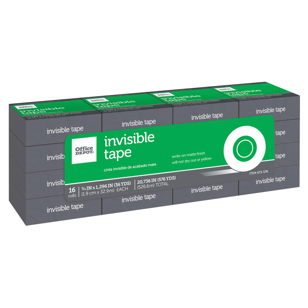 Office Depot Brand Office Depot Invisible Tape, 3/4in x 1296in, Clear, Pack of 16 rolls