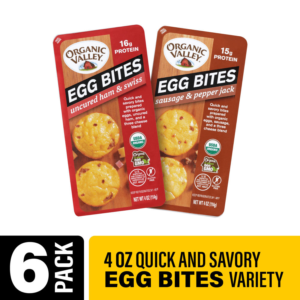 Organic Valley Egg Bites Variety Pack, 4 Oz, 2 Bites Per Containers, Pack Of 3 Containers