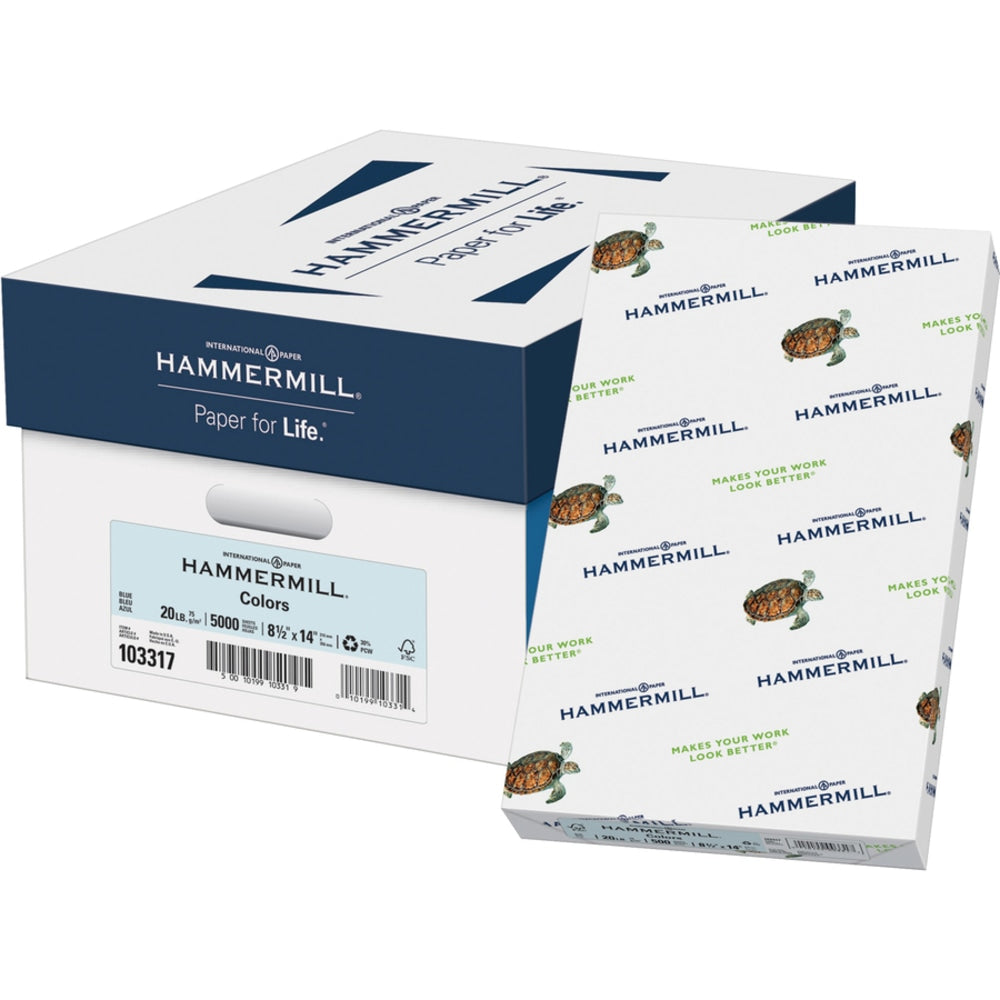 Hammermill Fore Super-Premium Color Copy Paper, Blue, Legal (8.5in x 14in), 500 Sheets Per Ream, 20 Lb, 30% Recycled