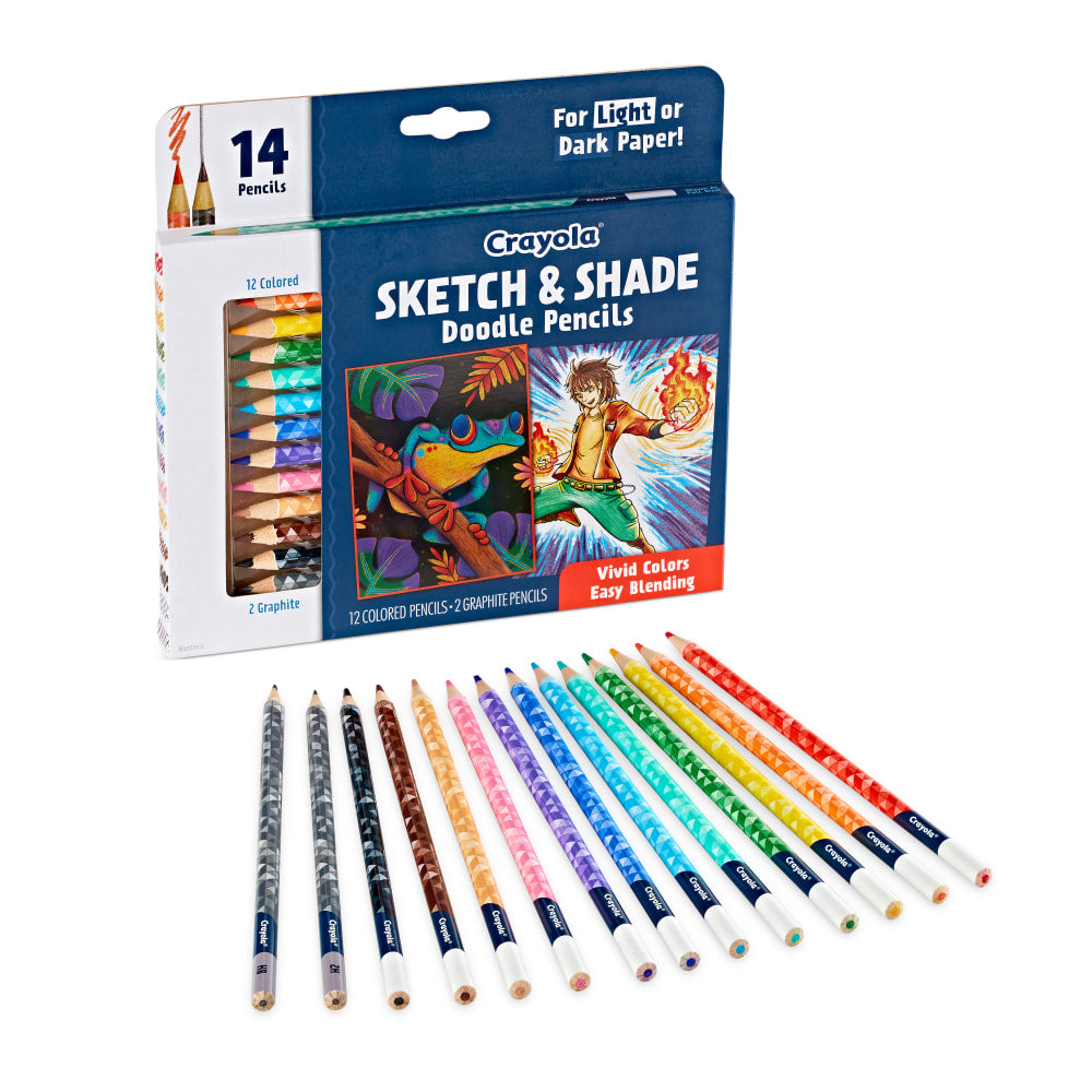 Crayola Doodle And Draw Sketch And Shade Pencils, Assorted Colors, Pack Of 14 Pencils