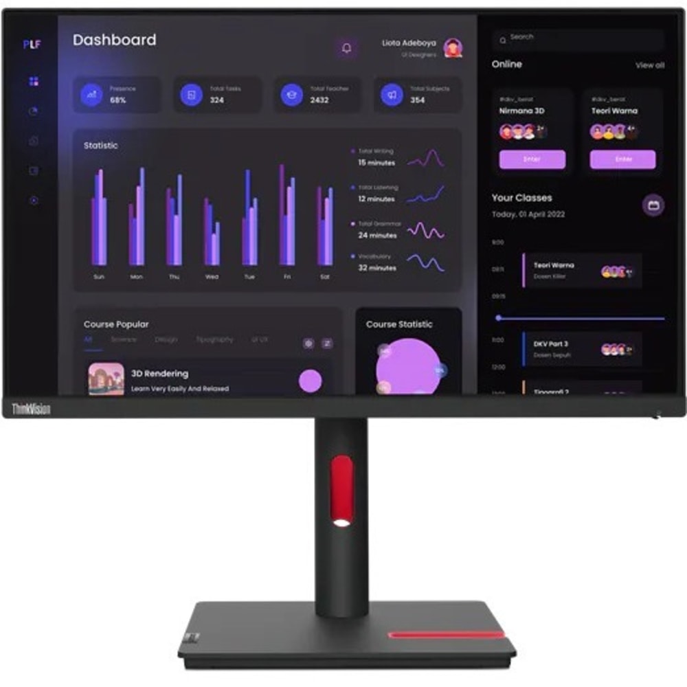 Lenovo ThinkVision T24i-30 24in Class Full HD LCD Monitor - 16:9 - 23.8in Viewable - In-plane Switching (IPS) Technology - WLED Backlight - 1920 x 1080 - 16.7 Million Colors - 250 Nit - 4 ms - HDMI - VGA - DisplayPort - USB Hub