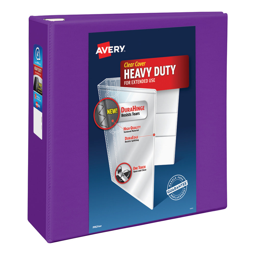 Avery Heavy-Duty View 3-Ring Binder With Locking One-Touch EZD Rings, 4in D-Rings, 43% Recycled, Purple