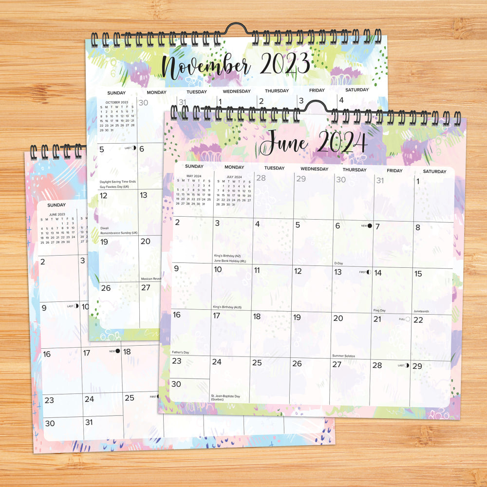 2023-2024 Willow Creek Press Monthly At A Glance Spiral Wall Art Calendar, 12in x 12in, Pastel Palette, July 2023 To June 2024