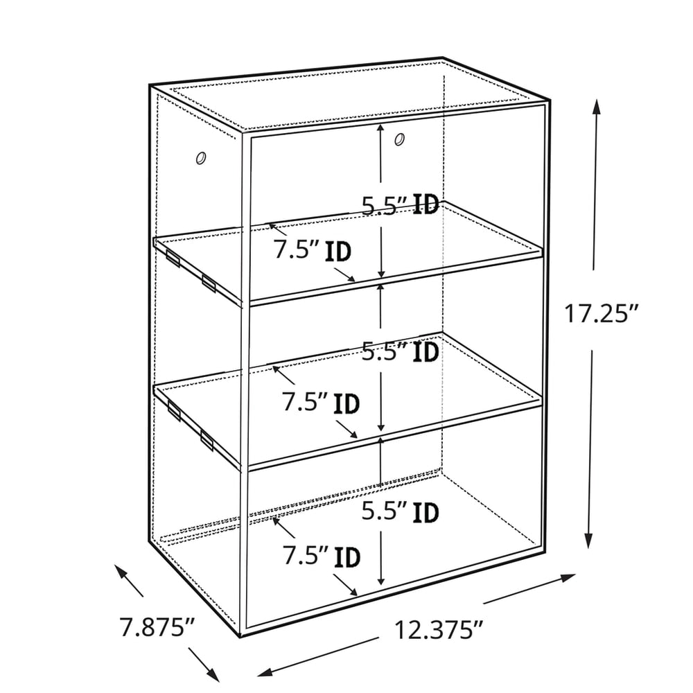 Azar Displays Acrylic Countertop Open Case With 2 Shelves, 17-1/4inH x 12-3/8inW x 7-7/8inD, Clear