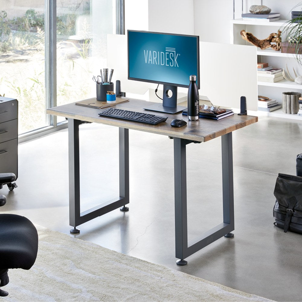 Vari Table 48inW Computer Desk, Reclaimed Wood/Slate