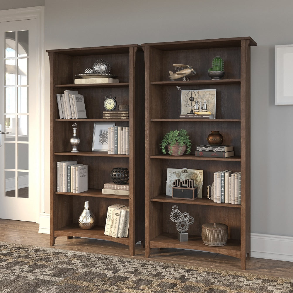 Bush Business Furniture Salinas 63inH 5-Shelf Bookcases, Ash Brown, Set Of 2 Bookcases, Standard Delivery