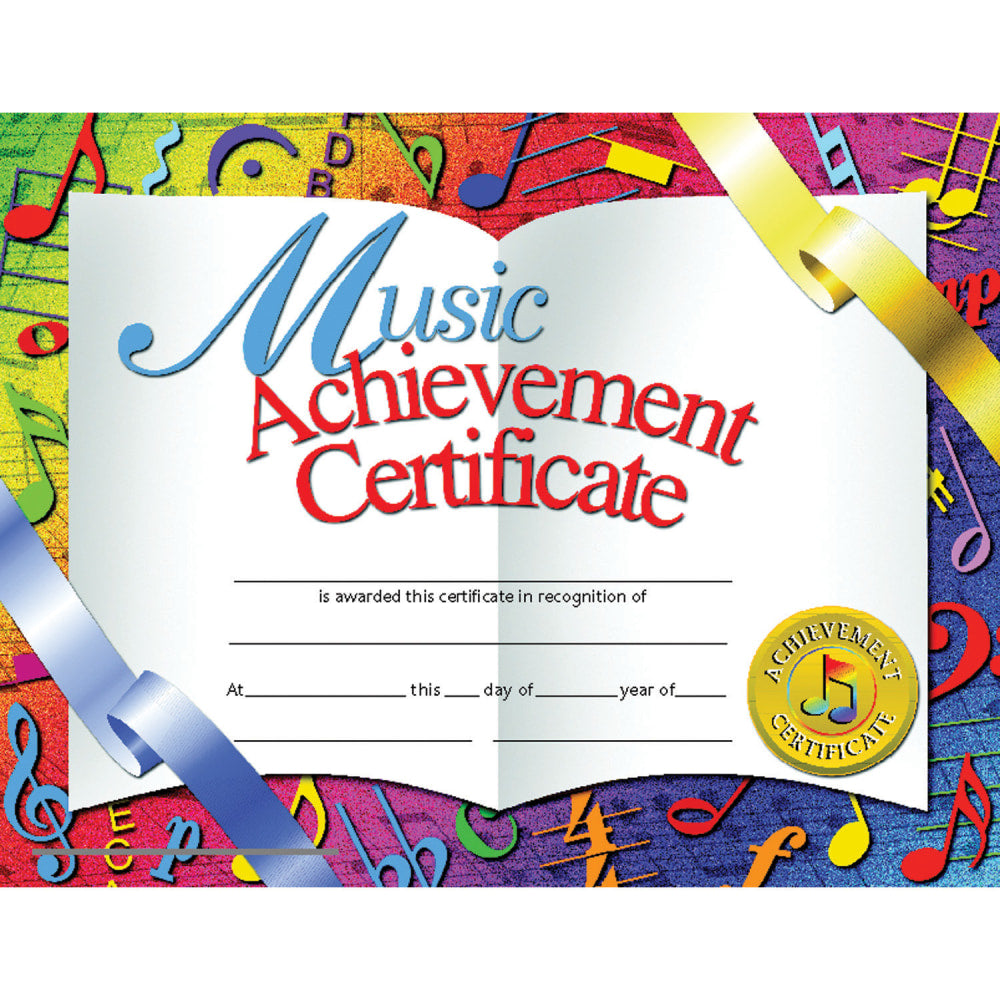 Hayes Certificates, 8-1/2in x 11in, Music Achievement, Rainbow, 30 Certificates Per Pack, Set Of 3 Packs