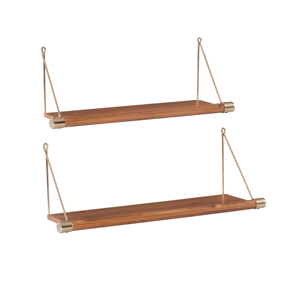 Linon Lalaine Wall Shelves, Brown/Gold, Set Of 2 Shelves