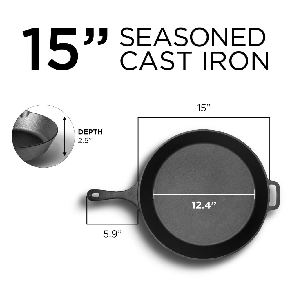 Commercial Chef 15in Cast Iron Skillet, Black