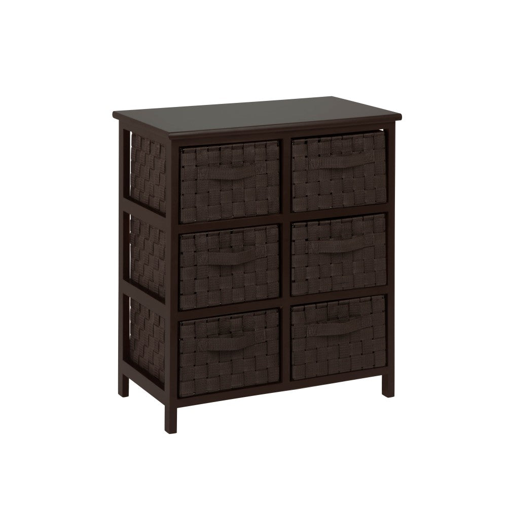 Honey-can-do TBL-03759 Woven Strap 6 Drawer Chest with Wooden Frame - 21.5in x 12in x 24in - 6 x Drawer(s) - Espresso Black - Wood, Natural Wood, Fabric