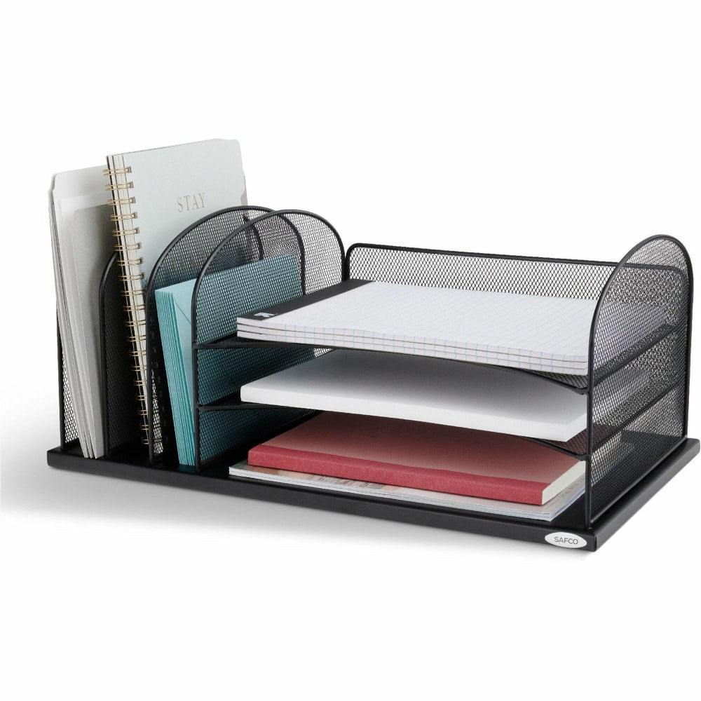 Safco Horizontal Mesh Desk Organizer, 8 1/4inH x 19 1/2inW x 11 1/2inD, Black