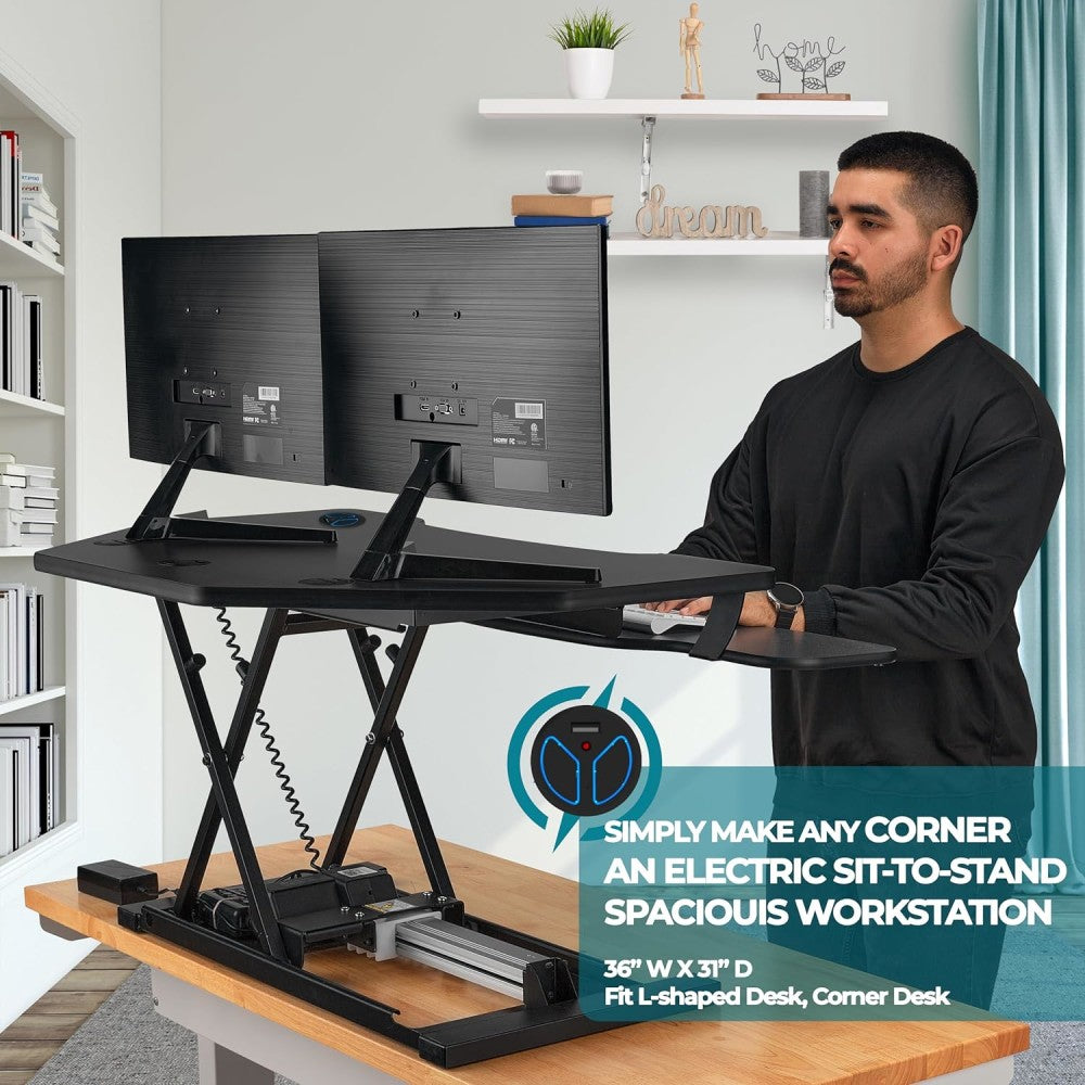 VersaDesk Power Pro Corner Push-Button Electric Height-Adjustable Sit-to-Stand Desk Riser, Black