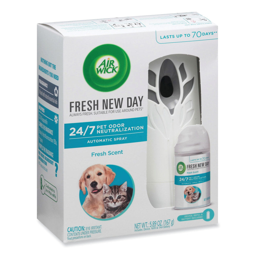 Air Wick Pet Odor Neutralization Automatic Spray Starter Kits, 7-3/4in x 6in, White/Gray, Carton Of 4 Kits