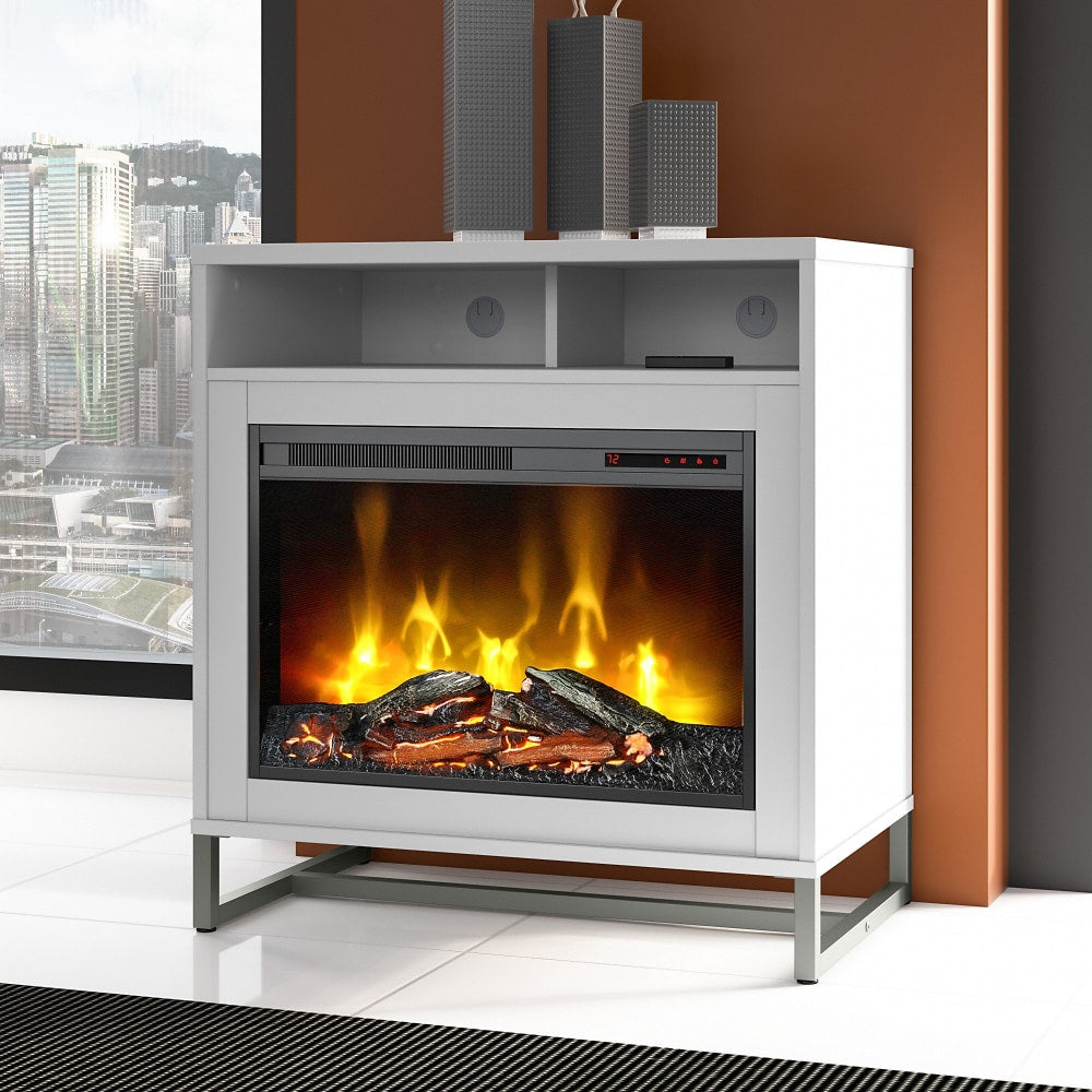 Bush Business Furniture Method 32inW Electric Fireplace With Shelf, White, Standard Delivery