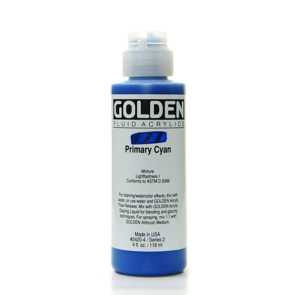 Golden Fluid Acrylic Paint, 4 Oz, Primary Cyan