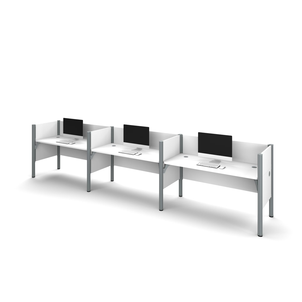 Bestar Pro-Biz 183inW 3-Person Computer Desk Office Cubicles With Low Privacy Panels, White