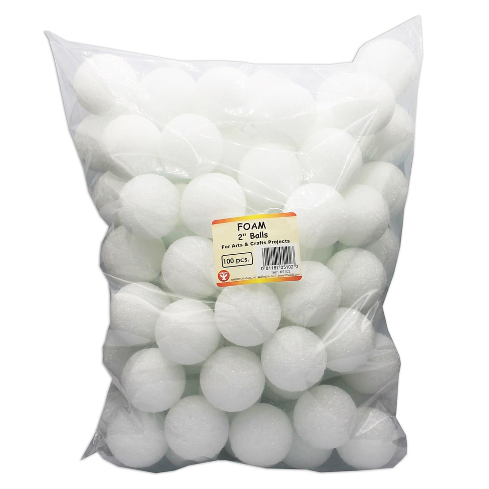 Hygloss Craft Foam Balls, 2 Inch, White, Pack Of 100