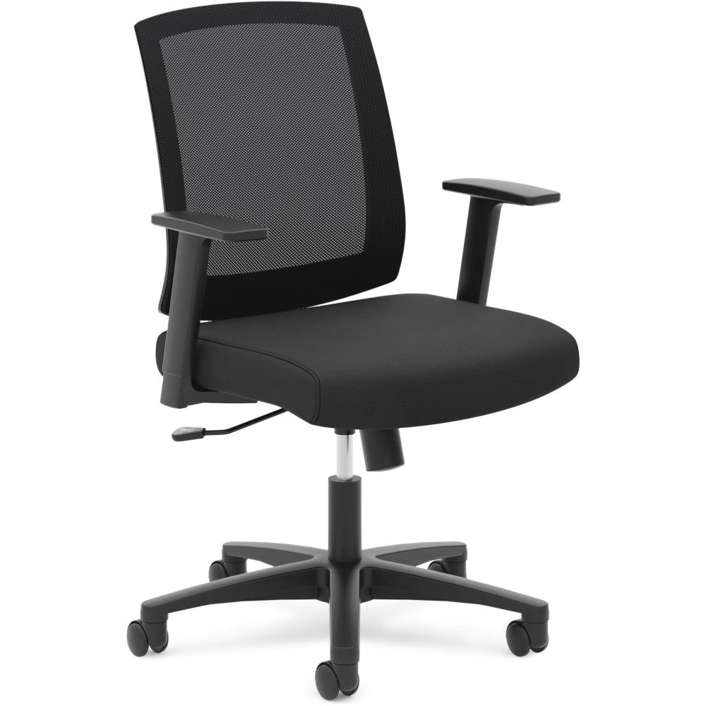 HON Basyx Torch Task Chairs, Mesh Back, Fixed Arms, Black Seat, Fabric