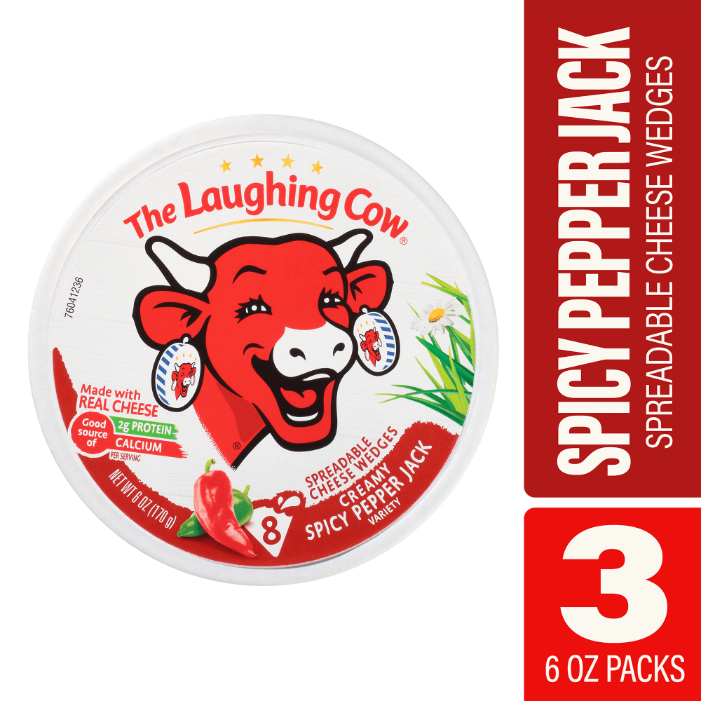 Laughing Cow Spicy Pepper Jack Cheese Wedges, 1 Oz, 8 Wedges Per Pack, Case Of 3 Packs