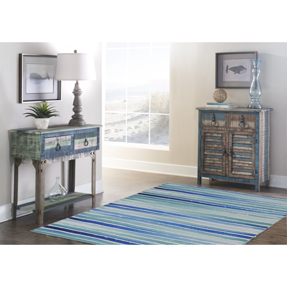 Linon Washable Area Rug, 5ft x 7ft, Seabert Ivory/Blue