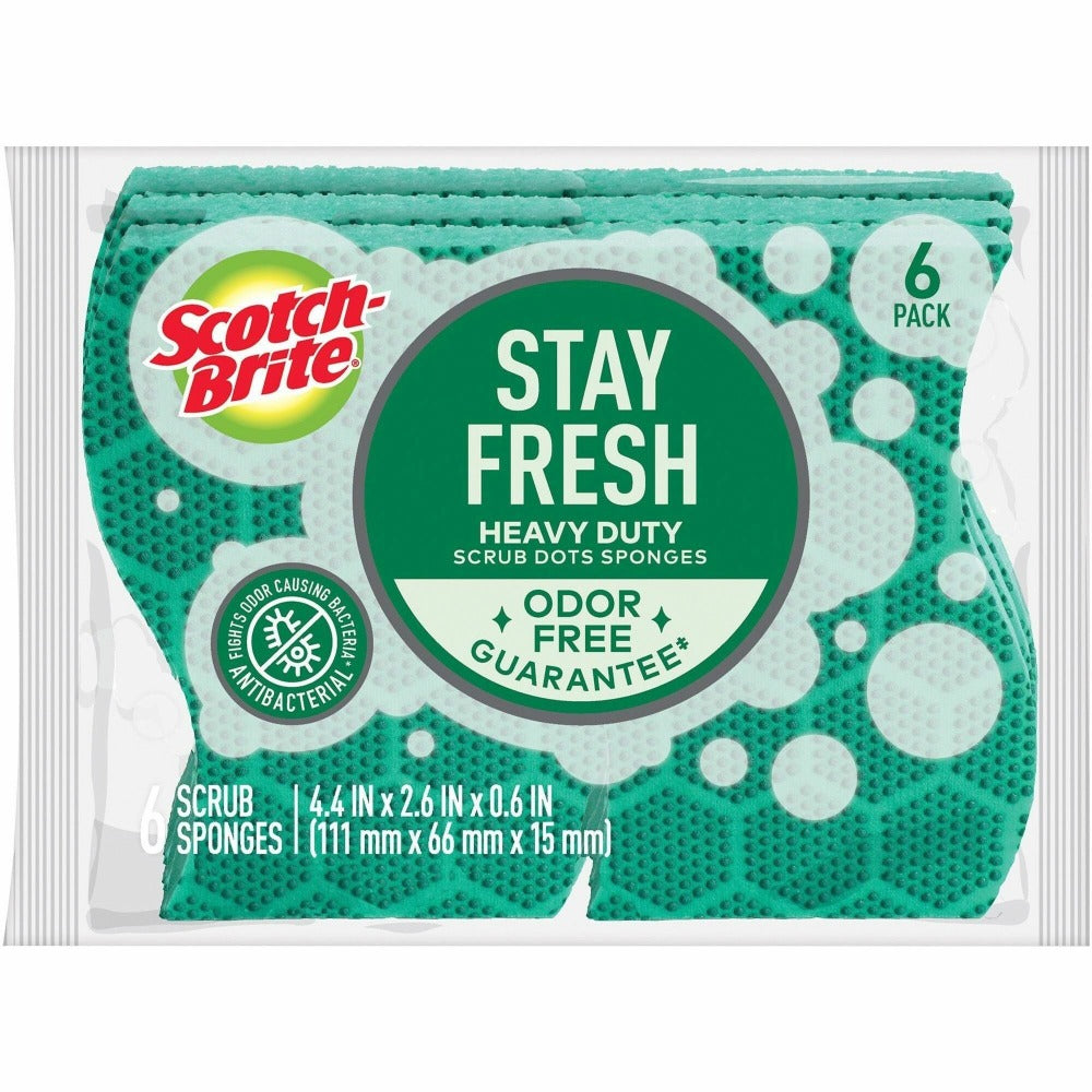 Scotch-Brite Scrub Dots Heavy-duty Scrub Sponge - 2.5in Height x 6.2in Width x 4.7in Depth - 6/Pack - Green