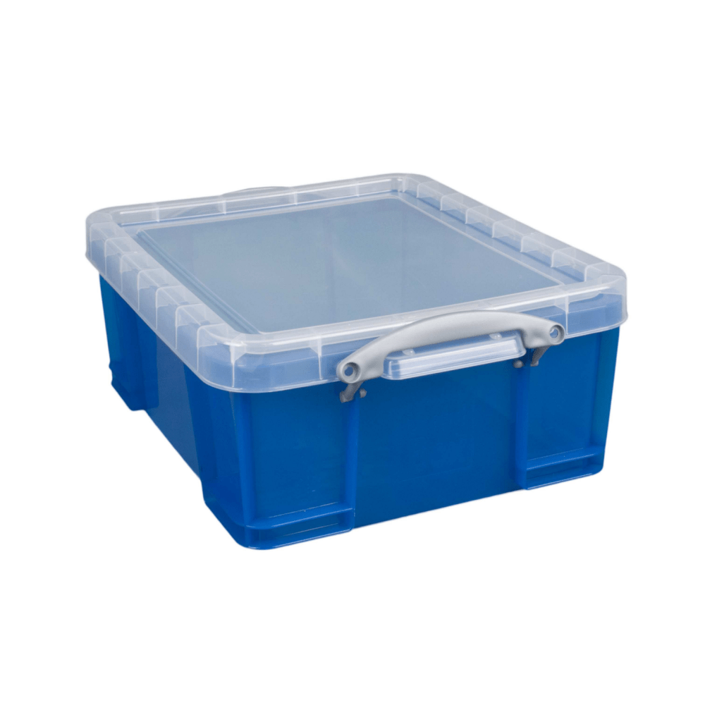 Really Useful Box Plastic Storage Container With Built-In Handles And Snap Lid, 17 Liters, 17 1/4in x 14in x 7in, Blue