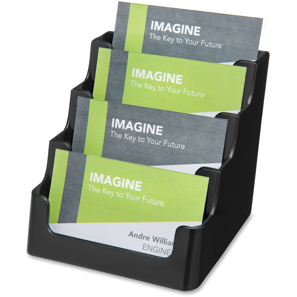 Deflecto 4-Tier Business Card Holder, 3.5in x 3.9in x 4.1in, Black