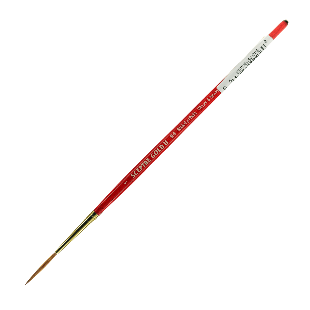 Winsor & Newton Sceptre Gold II Short-Handle Paint Brush 303, Size 1, Lettering Bristle, Sable Hair, Terracotta