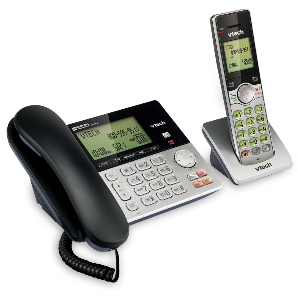 VTech CS6949 DECT 6.0 Standard Phone - Black, Silver - Cordless - Corded - 1 x Phone Line - Speakerphone - Answering Machine - Hearing Aid Compatible