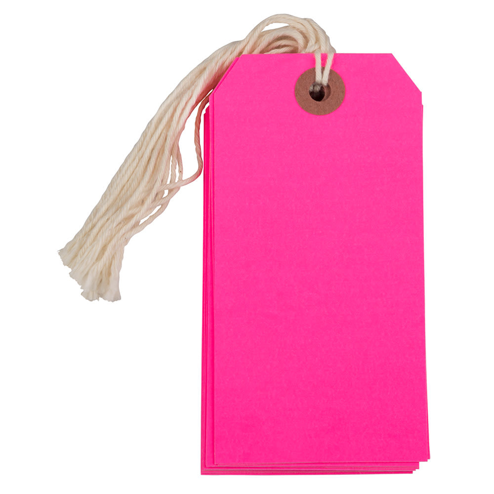 JAM Paper Medium Gift Tags, 4-3/4in x 2-3/8in, Neon Pink, Pack Of 10 Tags