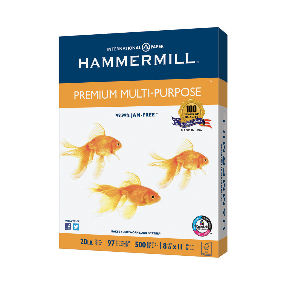 Hammermill Premium Multi-Use Printer & Copy Paper, White, Letter (8.5in x 11in), 500 Sheets Per Ream, 20 Lb, 92 Brightness