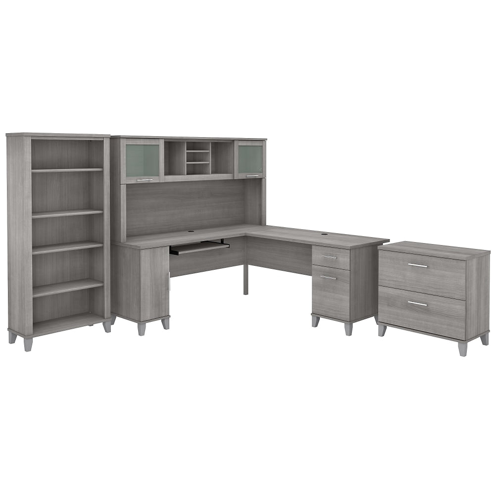 Bush Furniture Somerset 72inW L-Shaped Desk With Hutch, Lateral File Cabinet And Bookcase, Platinum Gray, Standard Delivery