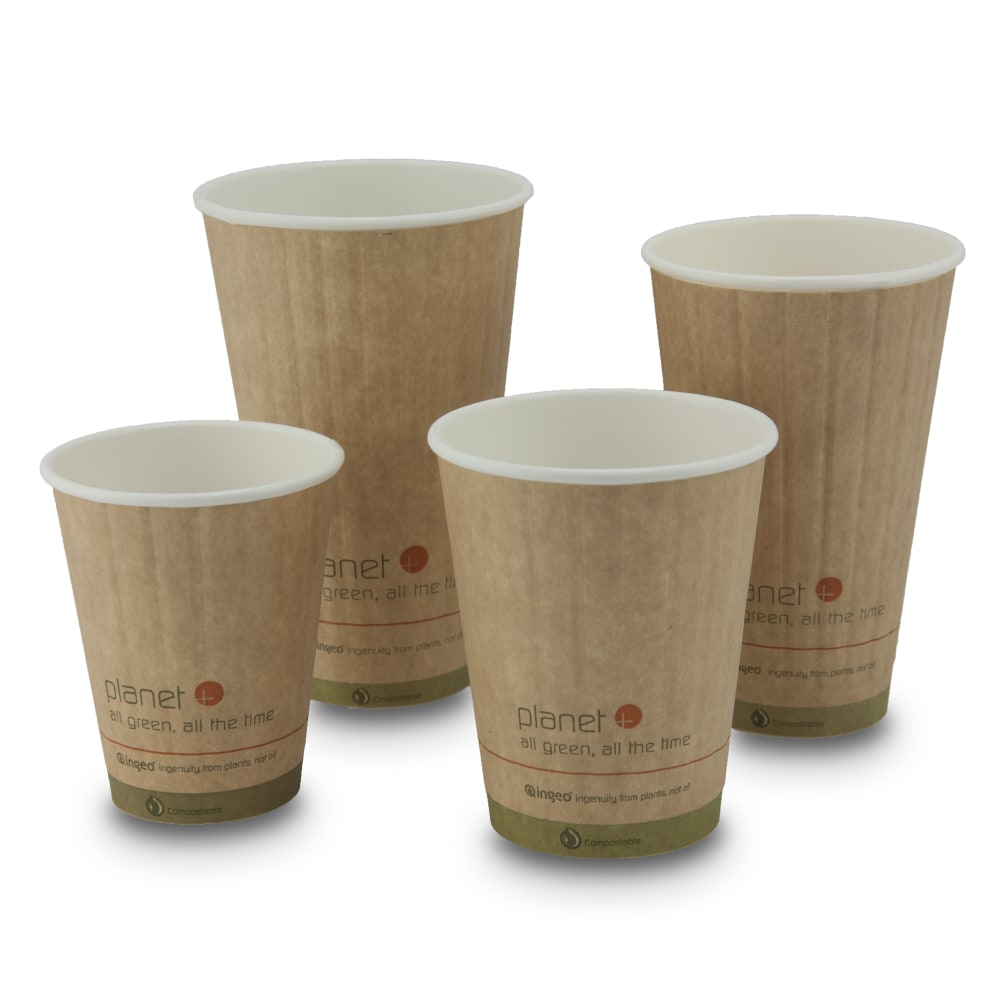 Planet+ Compostable Hot Cups, Double-Wall, 8 Oz, Brown, Pack Of 1,000 Cups