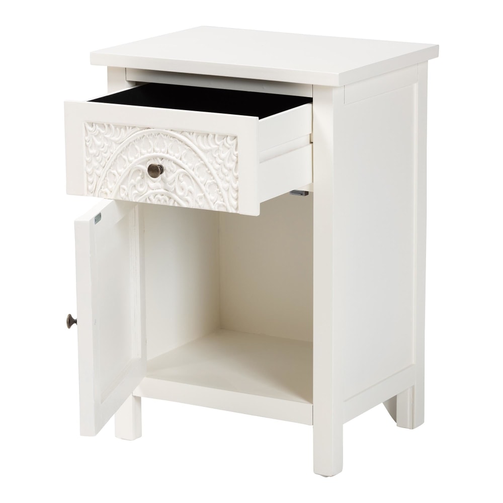 Baxton Studio Lambert 1-Drawer Nightstand, 25-5/8inH x 17-3/4inW x 13-3/8inD, White