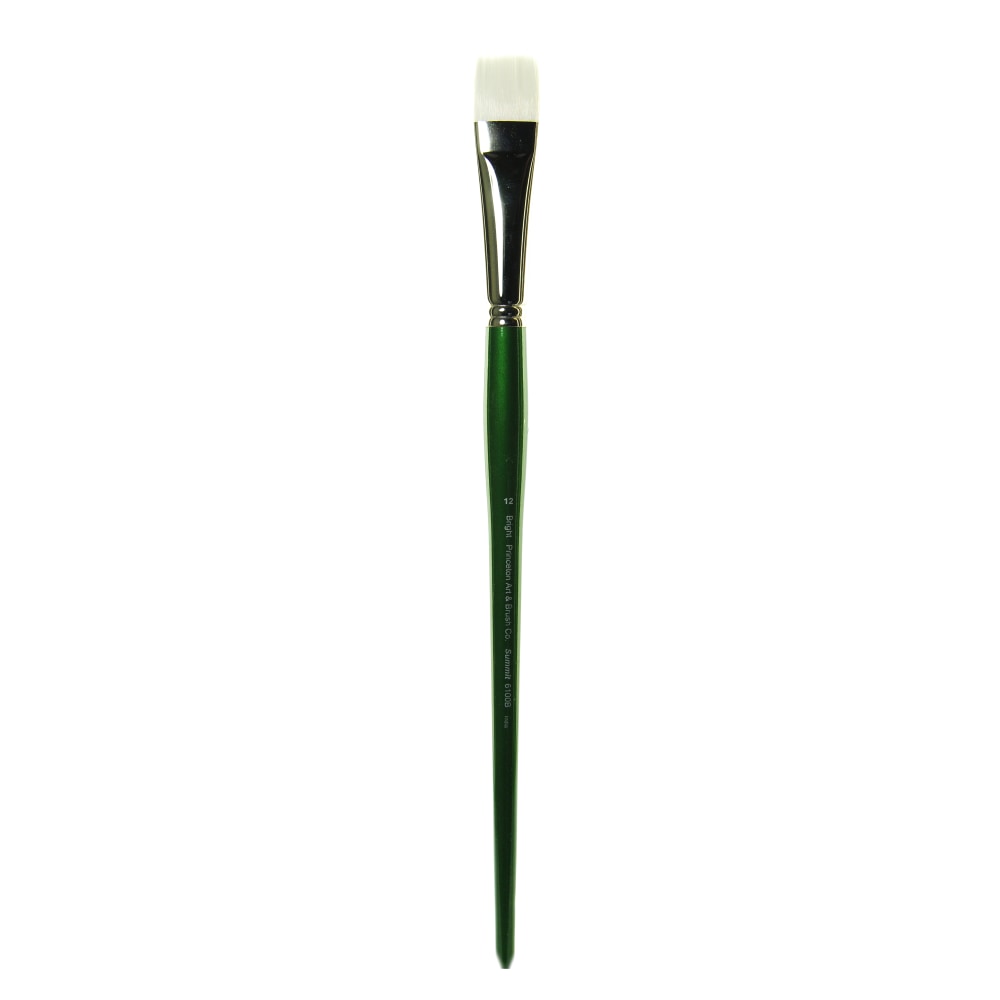 Princeton Oil And Acrylic Paint Brush 6100, Size 12, Bright Bristle, Synthetic, Green