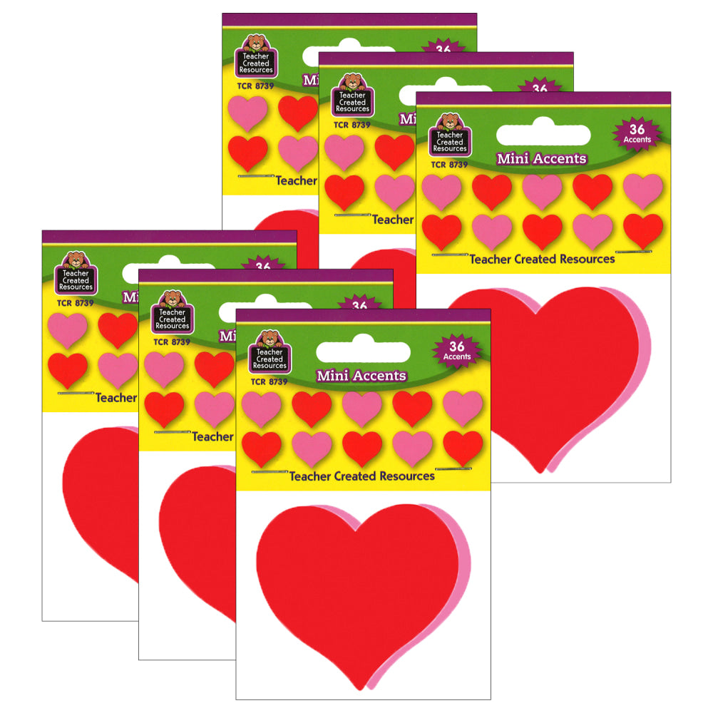 Teacher Created Resources Mini Accents, Hearts, 36 Pieces Per Pack, Set Of 6 Packs