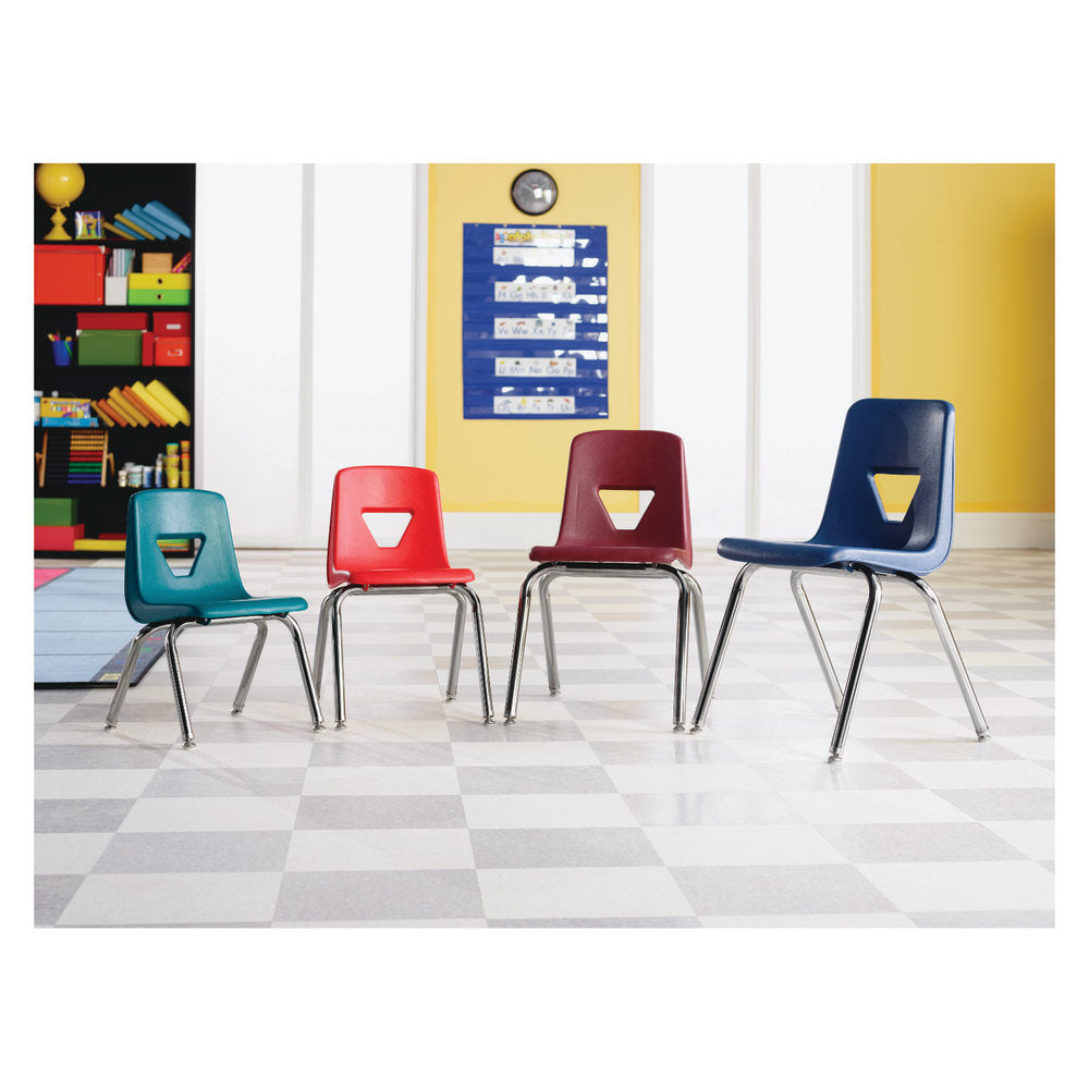 Lorell Classroom Student Stack Chairs, 16inH Seat, Navy/Silver, Set Of 4