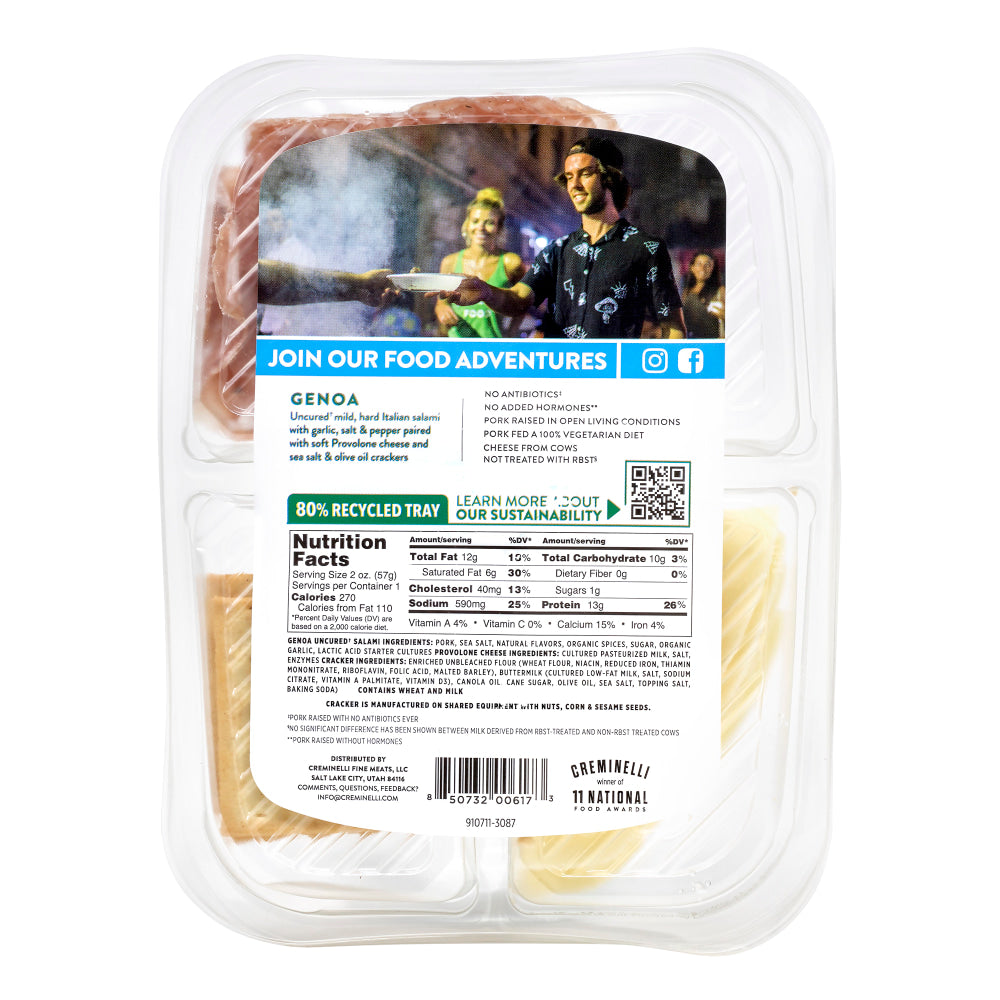 Creminelli Genoa, Provolone Cheese And Crackers Packs, 2 Oz, Set Of 4 Packs