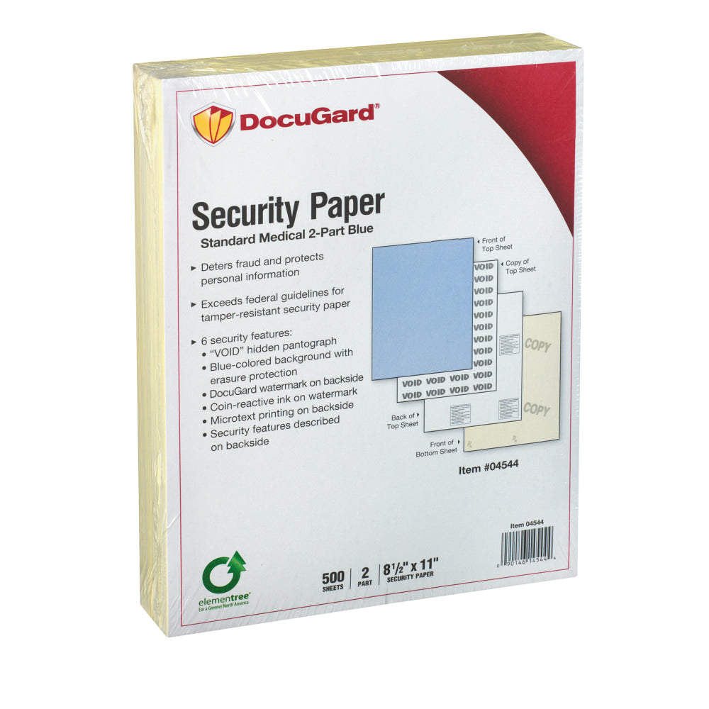 DocuGard Medical Prescription Papers And Business Checks, Standard Medical 6, 2-Part, 8 1/2in X 11in, Blue/Canary, Pack Of 250