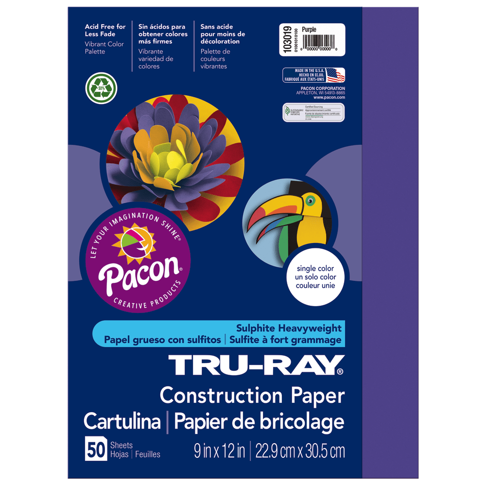 Tru-Ray Construction Paper, 50% Recycled, 9in x 12in, Purple, Pack Of 50