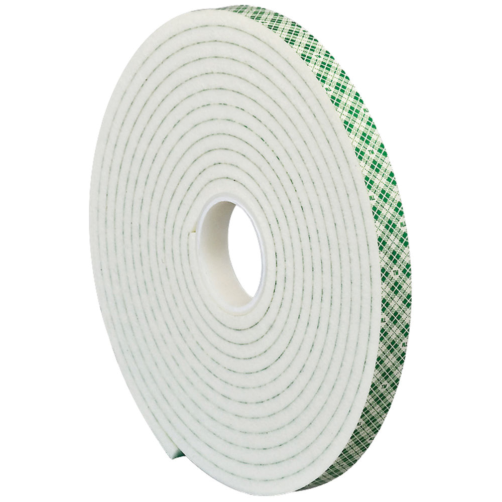 3M 4004 Double-Sided Foam Tape, 3in Core, 1in x 5 Yd., Natural