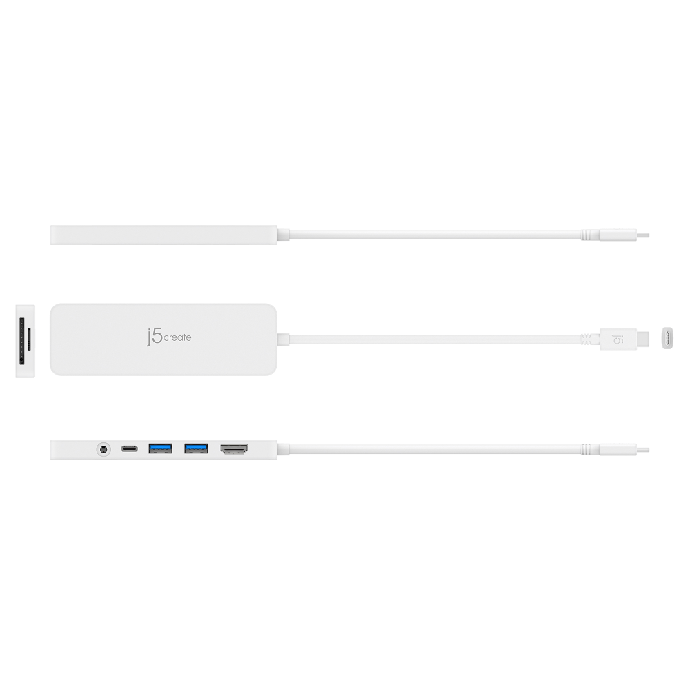 j5create USB-C Multi-Port Hub With Power Delivery, White, JCD373