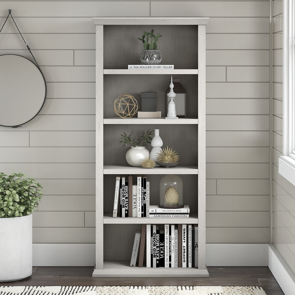 Bush Business Furniture Yorktown 67inH 5-Shelf Bookcase, Linen White Oak, Standard Delivery