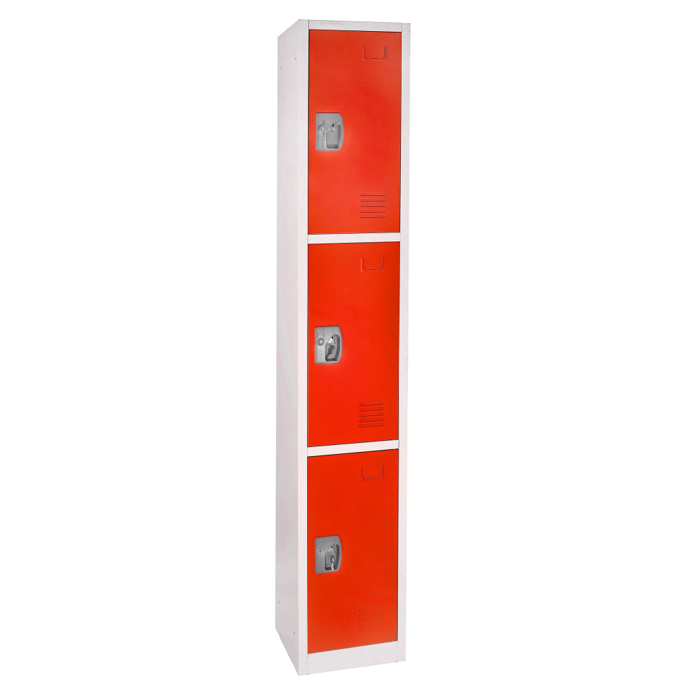 Alpine Large 3-Tier Steel Lockers, 72inH x 12inW x 12inD, Red, Pack Of 2 Lockers