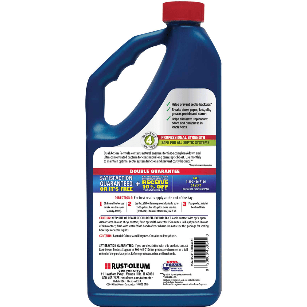 Rust-Oleum Roto Rooter Septic Treatment, 32 Oz, Case Of 6 Bottles