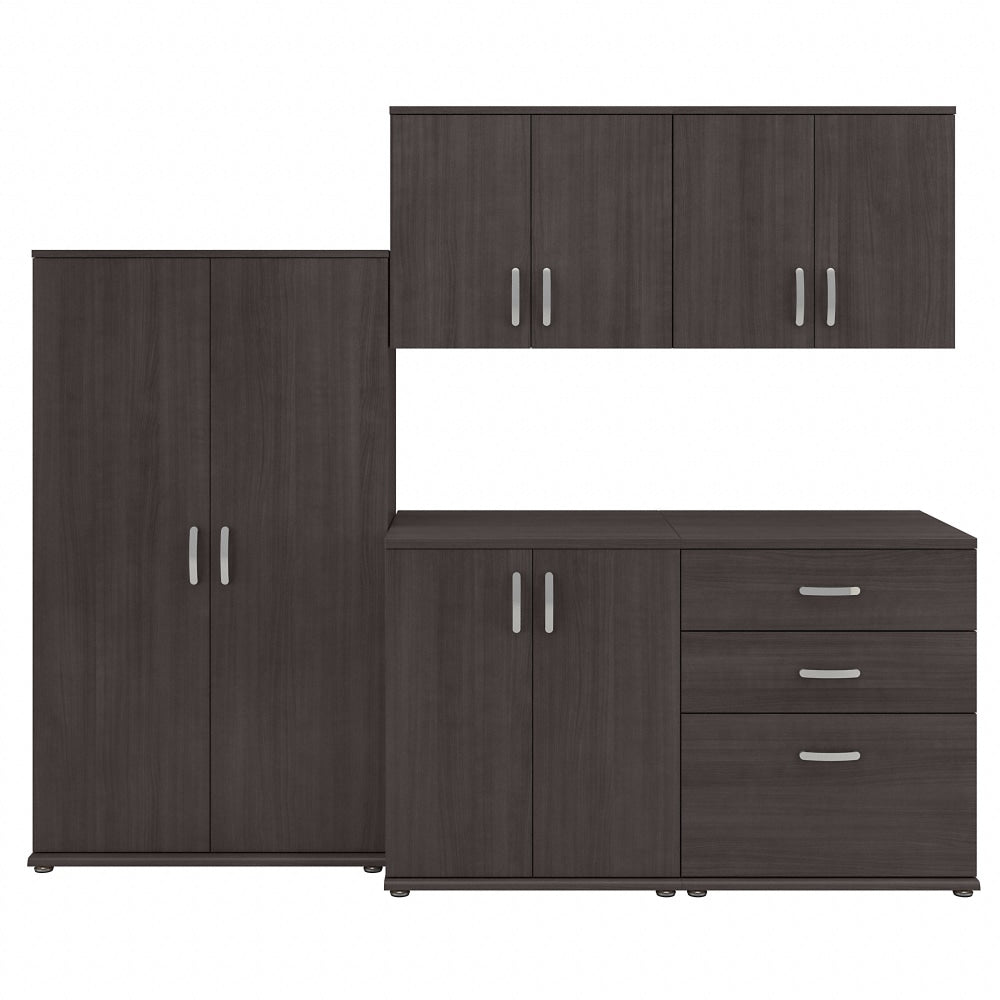 Bush Business Furniture Universal 92inW 5-Piece Modular Storage Set With Floor And Wall Cabinets, Storm Gray, Standard Delivery