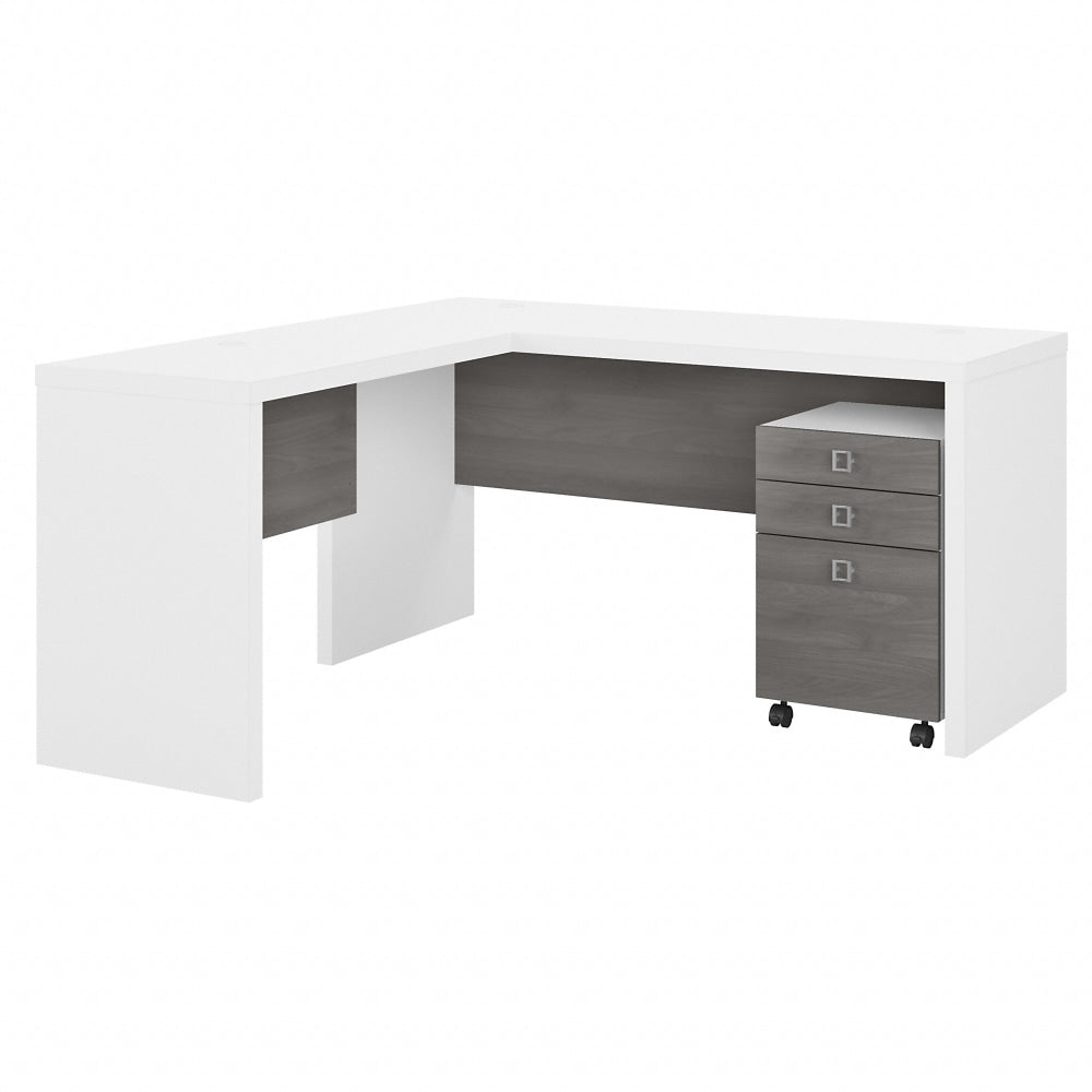 Bush Business Furniture Echo 60inW L-Shaped Corner Desk With Mobile File Cabinet, Pure White/Modern Gray, Standard Delivery